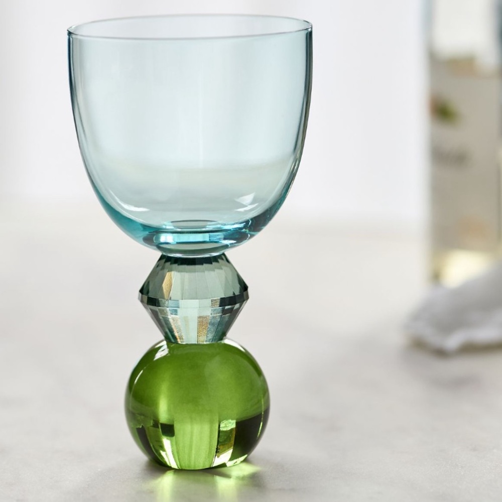 Gemmie Cut‎ Glass Blue and Green Goblet set of 4